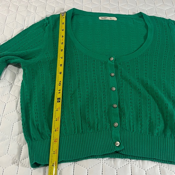 Old Navy Pointelle Short Sleeve Cropped Green Knit Cardigan Sweater Size Large - Picture 9 of 10